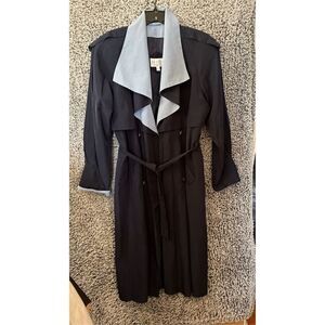 Sophisticate Women's Petite Black Trench Coat Size 8 Belted Waist